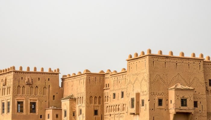 The historical Casbah of Taourirt Ouarzazate in Morocco with a white background